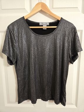 Birch Hill Women's Metallic Black Short-Sleeve Tee Size XL